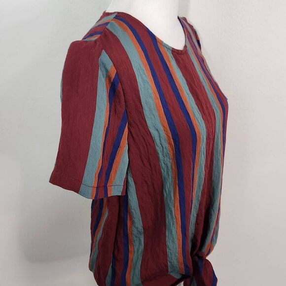 Madewell Multi-Color Stripe Crinkle Blouse with Button-Up Back Size XS - Picture 2 of 7